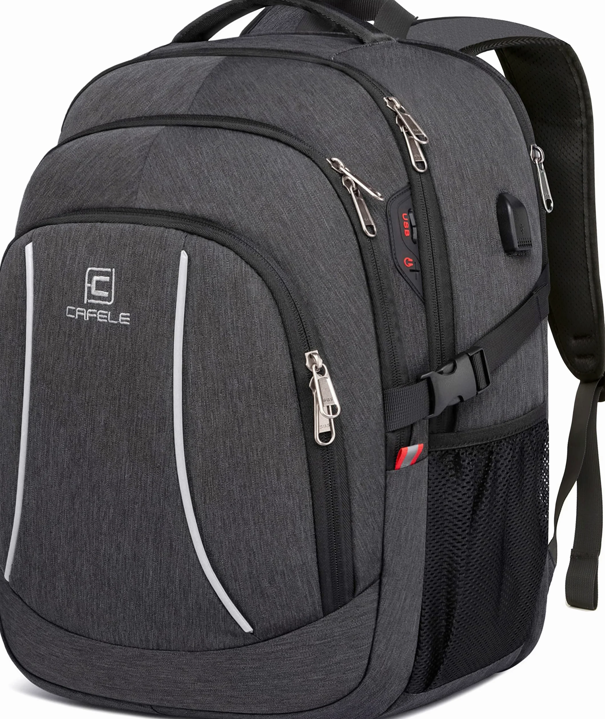 Cafele Rucksack, 17,3-Zoll Reise Laptop Rucksack, RFID Anti-Diebstahl Tasche Universitätsrucksack, wasserdichter Schulrucksack, geeignet für junge Männer und Frauen, grau