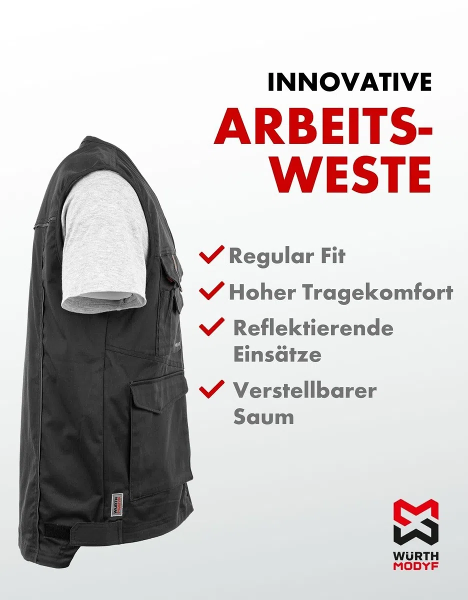 WÜRTH MODYF Arbeitsweste Stretch X – professionelle Arbeitsweste für Herren in den Größen XS - 6XL – Arbeitskleidung für Handwerk & Industrie