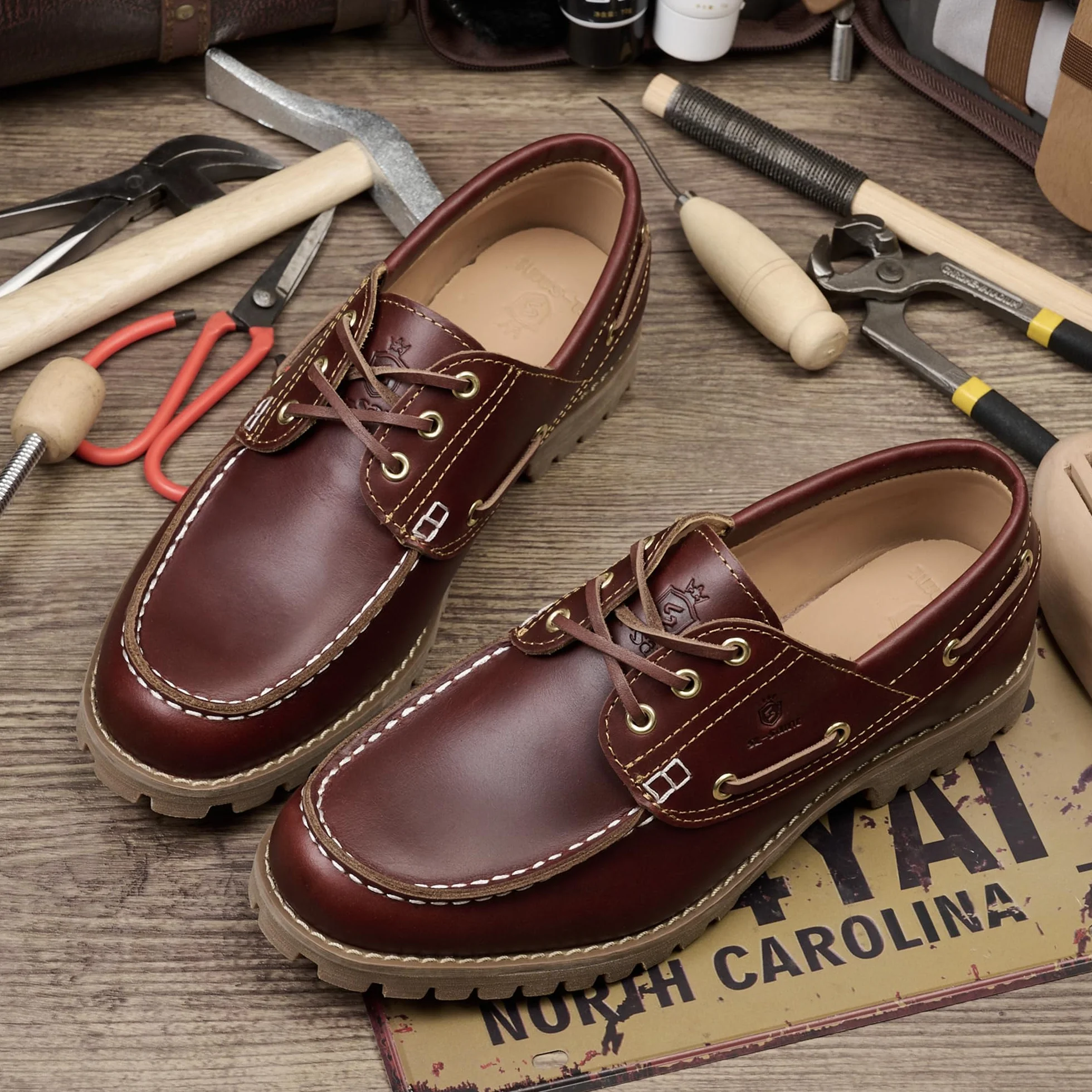 1 Handgefertigte Herren Classic Boat&Deck Schuhe Moc Toe Lace Up Full Grain Leder Bequeme Mode Casual