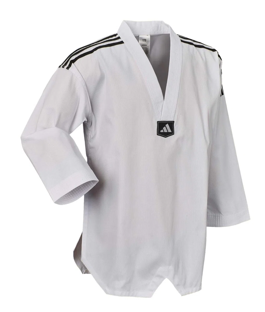adidas Taekwondoanzug Club 3 | Dobok mit Schulterstreifen | für Kinder und Erwachsene | Leicht und atmungsaktiv | Revers Weiß | für Training und Wettkampf | für Körpergröße 130-220 cm