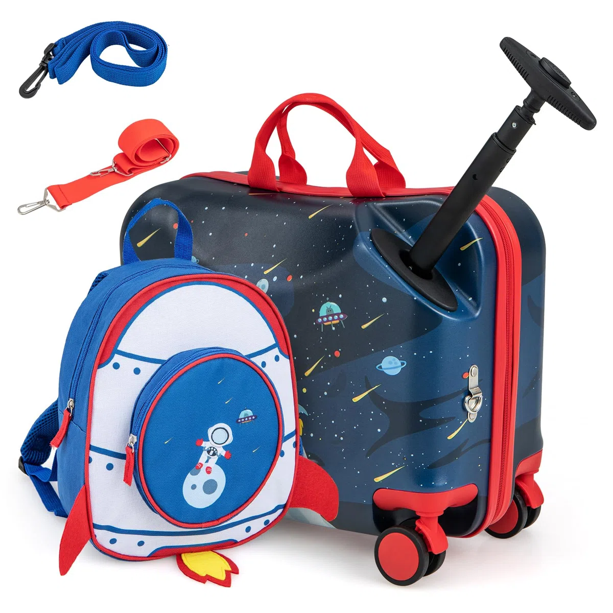 SOARS Kinderkoffer & Rucksack 18”+12”, Reisekoffer mit Rollen & Teleskopgriff, Trolley Kinder, Kindergepäck, Hartschalenkoffer, Kindertrolley für Jungen und Mädchen (Astronaut)
