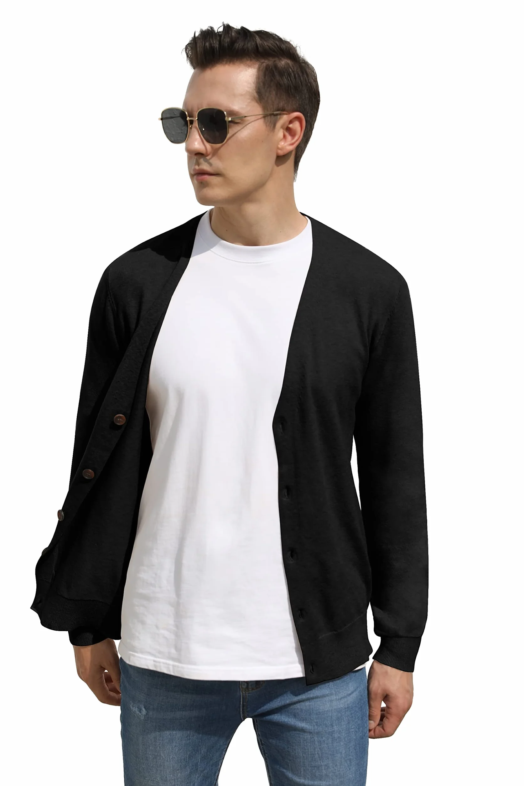 Hisir Strickjacke Herren Pullover V Ausschnitt Leichte Elegant Winterjacke Klassischer Strickjacken mit Knöpfe