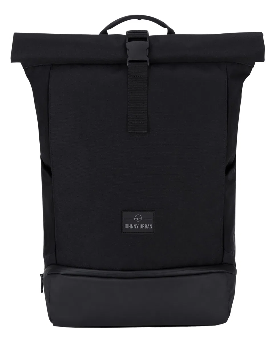 Johnny Urban Rucksack Herren & Damen Schwarz - Allen Large - Rolltop Backpack Groß für Fahrrad, Arbeit, Uni - Laptop Tagesrucksack mit Schuhfach - Wasserabweisend