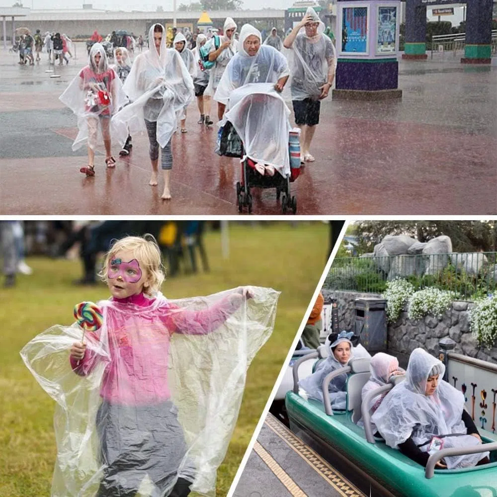 5 Stück Einweg Regenponcho Regencape, Transparent Regencape für Damen Herren, Regen Poncho mit Kapuze, Regenponcho Wasserdicht Geeignet für Camping Radfahren Wandern