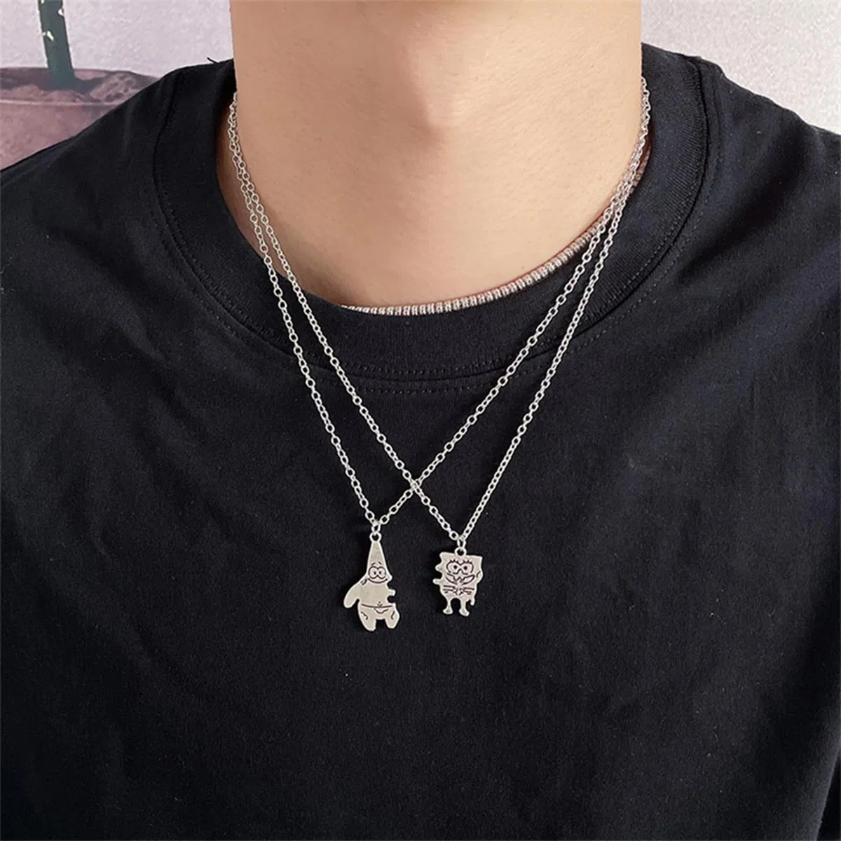 Paar Halskette, 2 Stücke Anime und Pai Starpaar Halskette, Schmuckketten Set, exquisite silberne Patrick Star Pendant , Kawaii Schmuck Junge und Mädchen, Kinder Geschenkgeschenk Freundschaft Kette