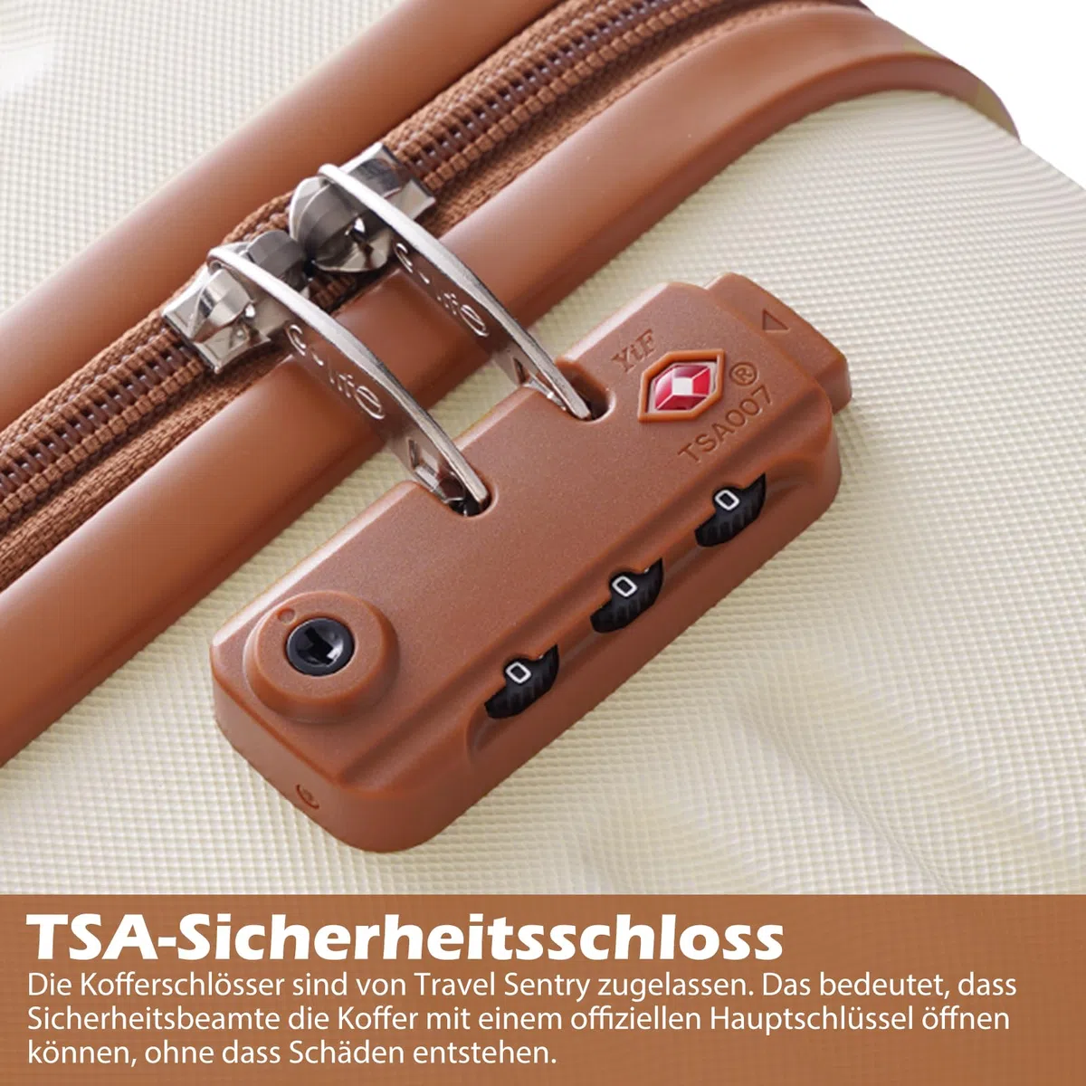 COOLIFE Koffer Trolley Koffer Reisekoffer von ABS Hartschalen Trolley 4 Rollen TSA-Schloss Der Koffer Enthält 1 Reiserucksack und 1 Kulturbeutel (Blau/Braun, Handgepäck-Set 3tlg)