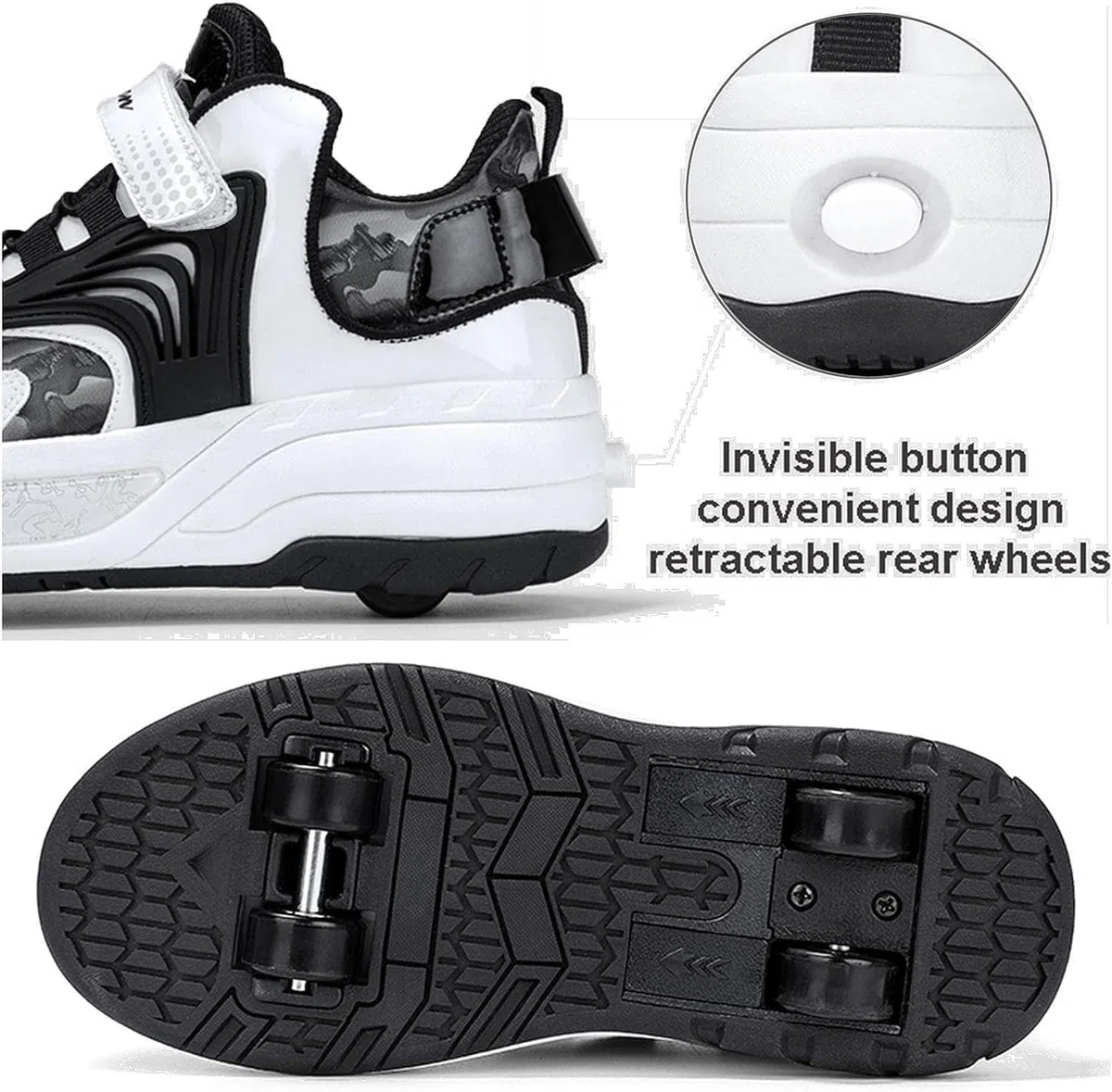 Generisch Schuhe Mit Rollen 2-in-1-Rollschuhe, Schuhe Mit Versteckten Rollen, Skateboard-Schuhe, Turnschuhe, 4-Rad-Rollschuhe, Laufschuhe, Verstecktes Hinterrad
