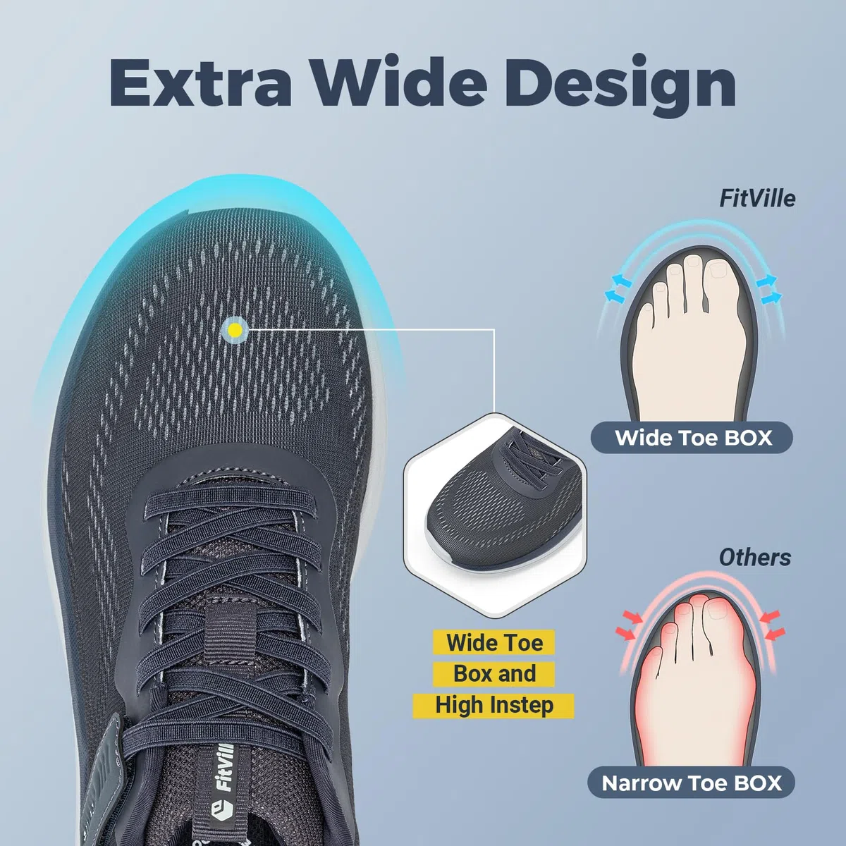 FitVille Extra Weit Walkingschuhe Leichte Sneaker Herren Für Breite Füße Bequeme rutschfeste Sportschuhe Atmungsaktive Turnschuhe mit Klettverschluss
