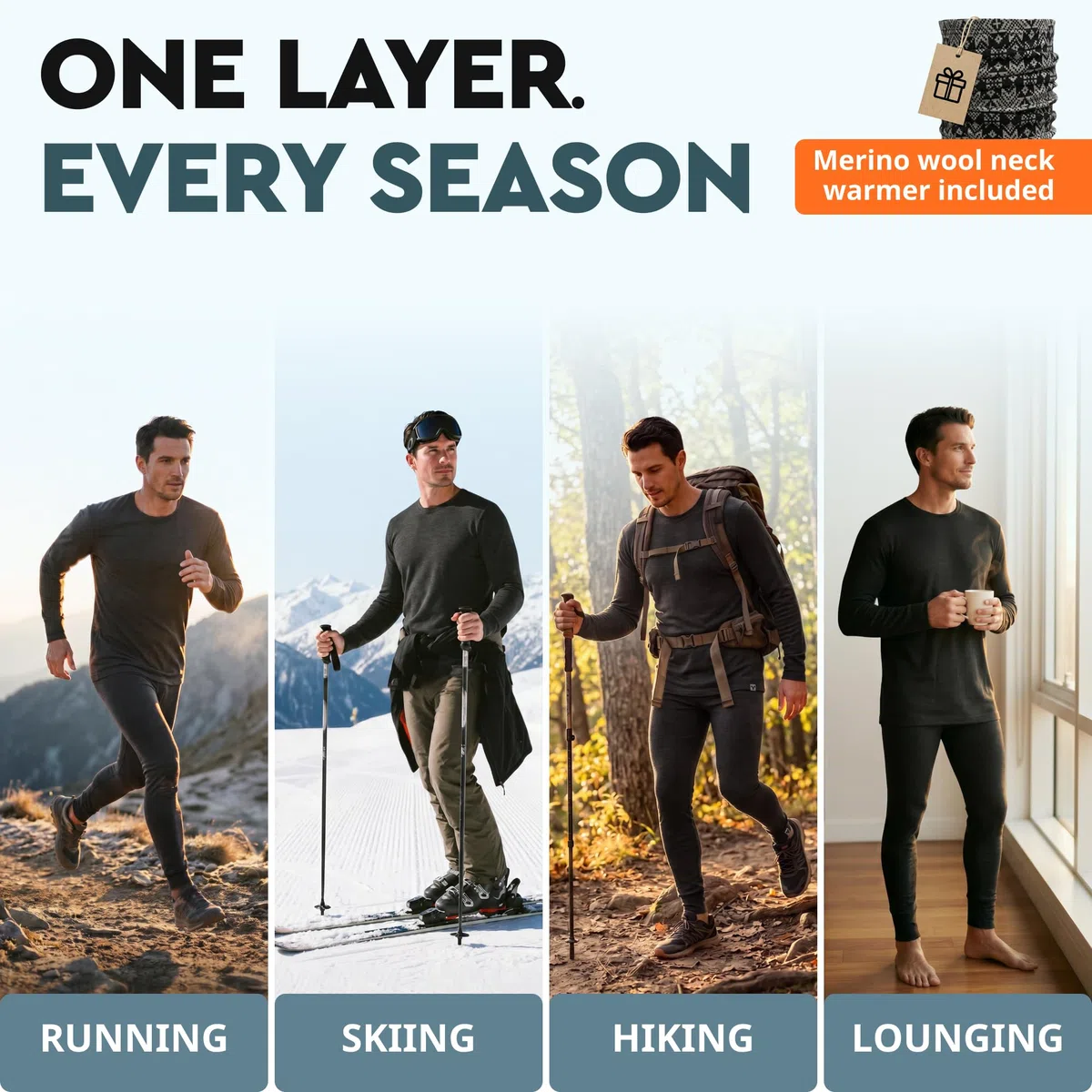 MERINNOVATION 100% Merino Unterwäsche Harren Set Leicht, Mittelgewicht, Thermounterwäsche Merinowolle, Langarm Shirt…