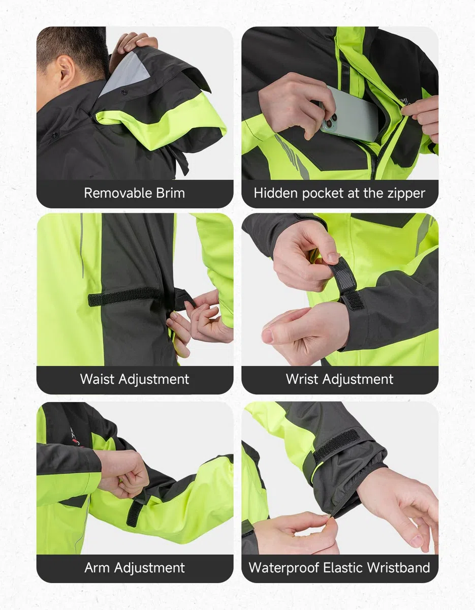 KEMIMOTO Regenanzug für Herren & Damen, 100% Wasserdichter Regenmantel, Atmungsaktiv Winddicht Regenbekleidung Regenjacke für Camping, Wandern, Reisen, Radfahren