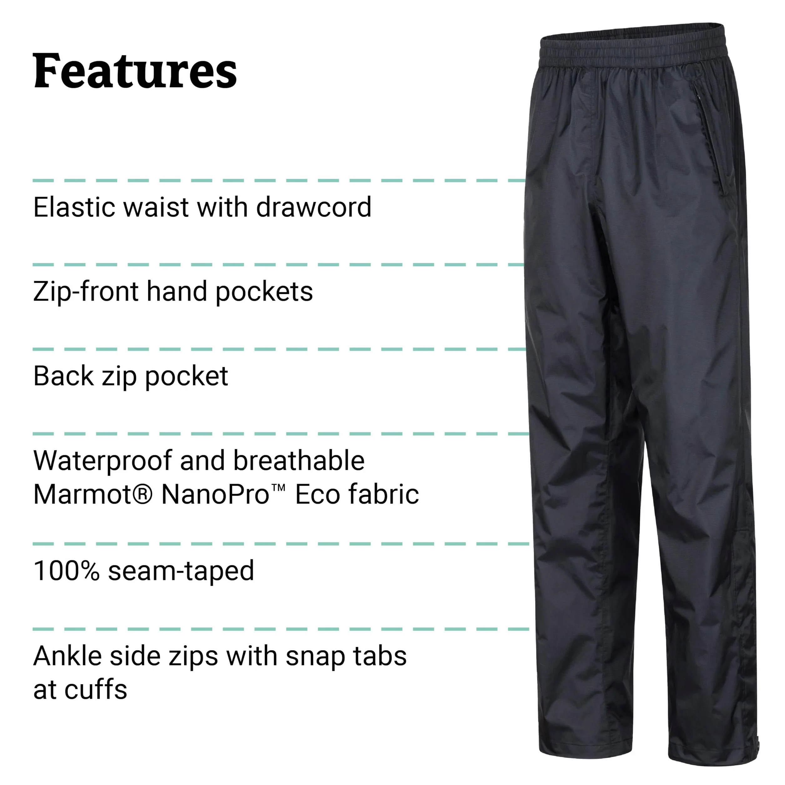 Marmot Herren Precip Eco Pant, wasserdichte Regenhose, Winddichte Wanderhose, atmungsaktive Regenkleidung zum Wandern und Trekking