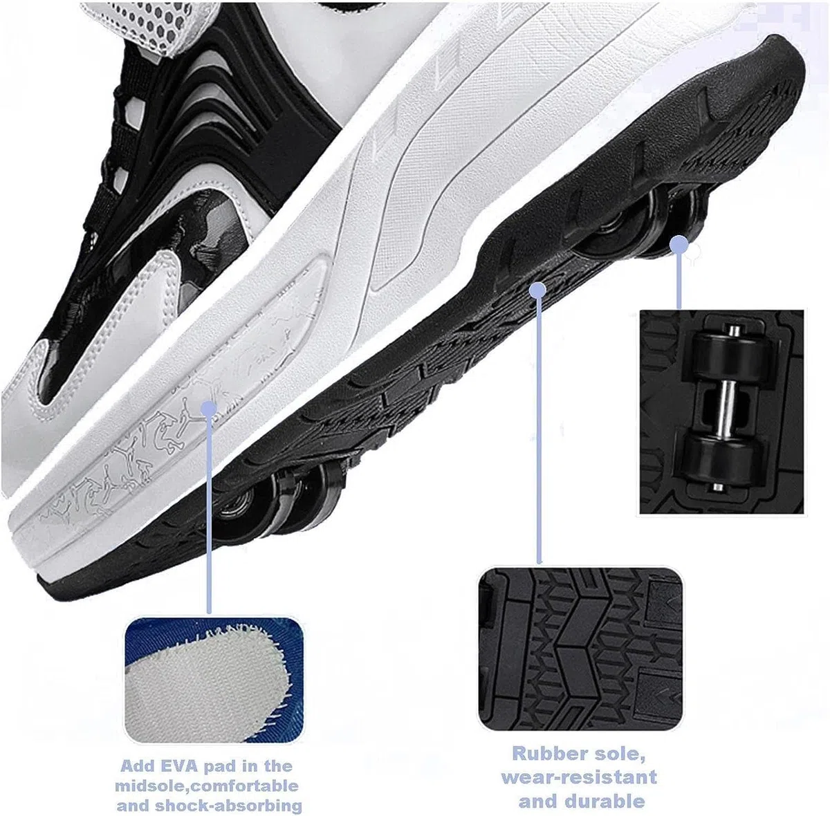 Generisch Schuhe Mit Rollen 2-in-1-Rollschuhe, Schuhe Mit Versteckten Rollen, Skateboard-Schuhe, Turnschuhe, 4-Rad-Rollschuhe, Laufschuhe, Verstecktes Hinterrad