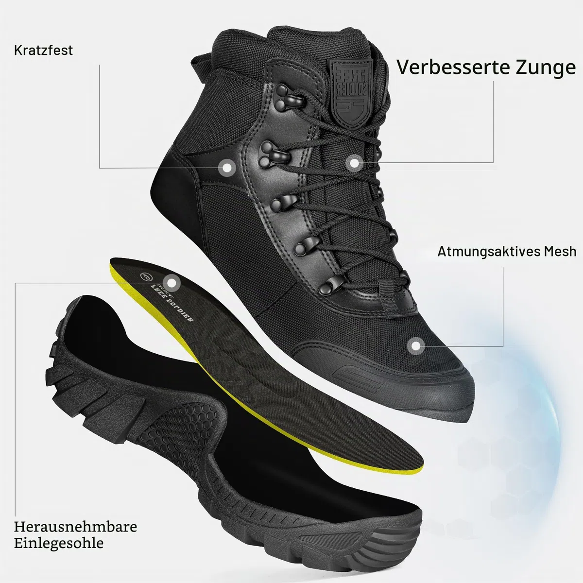 FREE SOLDIER Bequeme leichte Stiefel Herren Wanderstiefel Outdoor Boots Männer Wanderschuhe zum Trekking, Arbeiten, Training