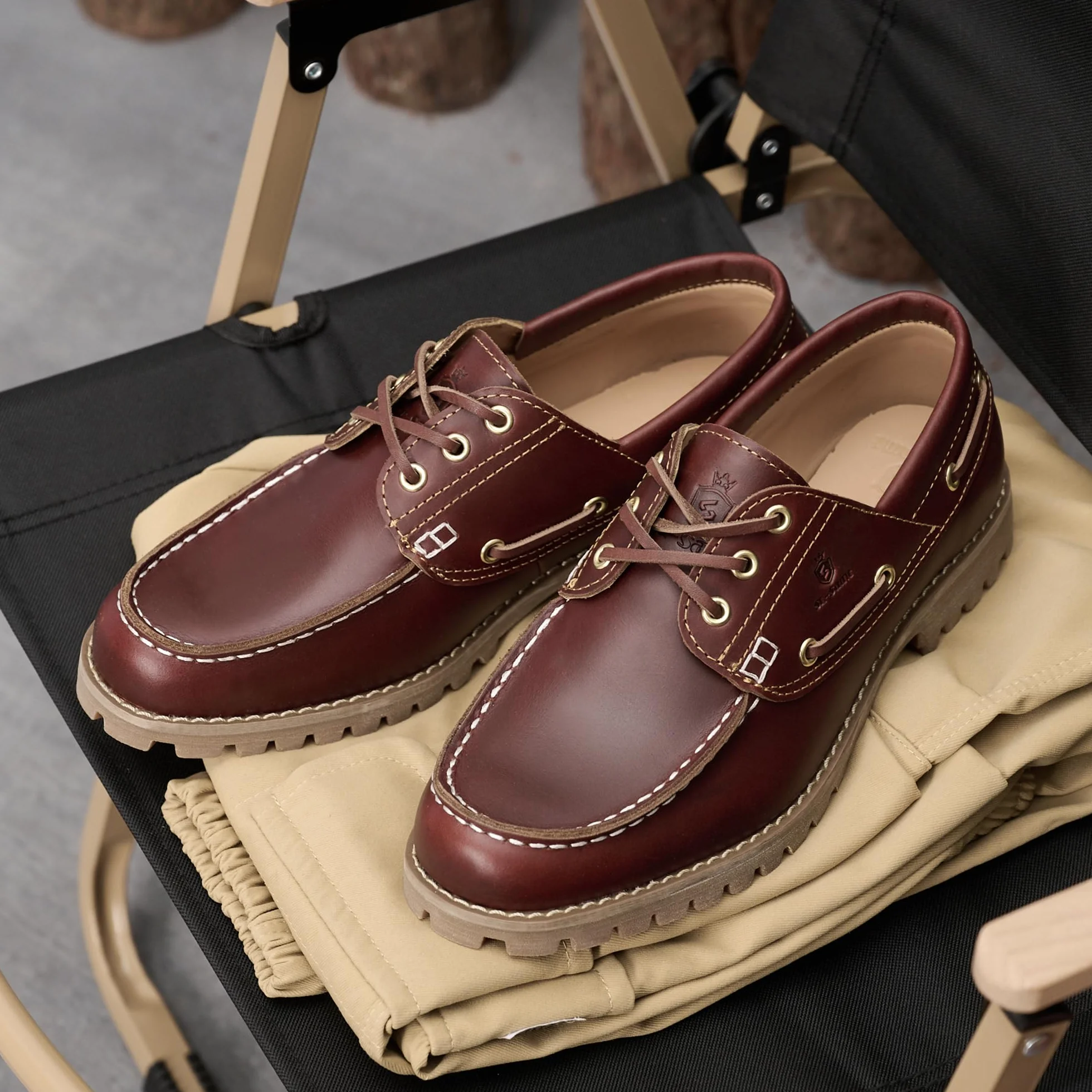 1 Handgefertigte Herren Classic Boat&Deck Schuhe Moc Toe Lace Up Full Grain Leder Bequeme Mode Casual