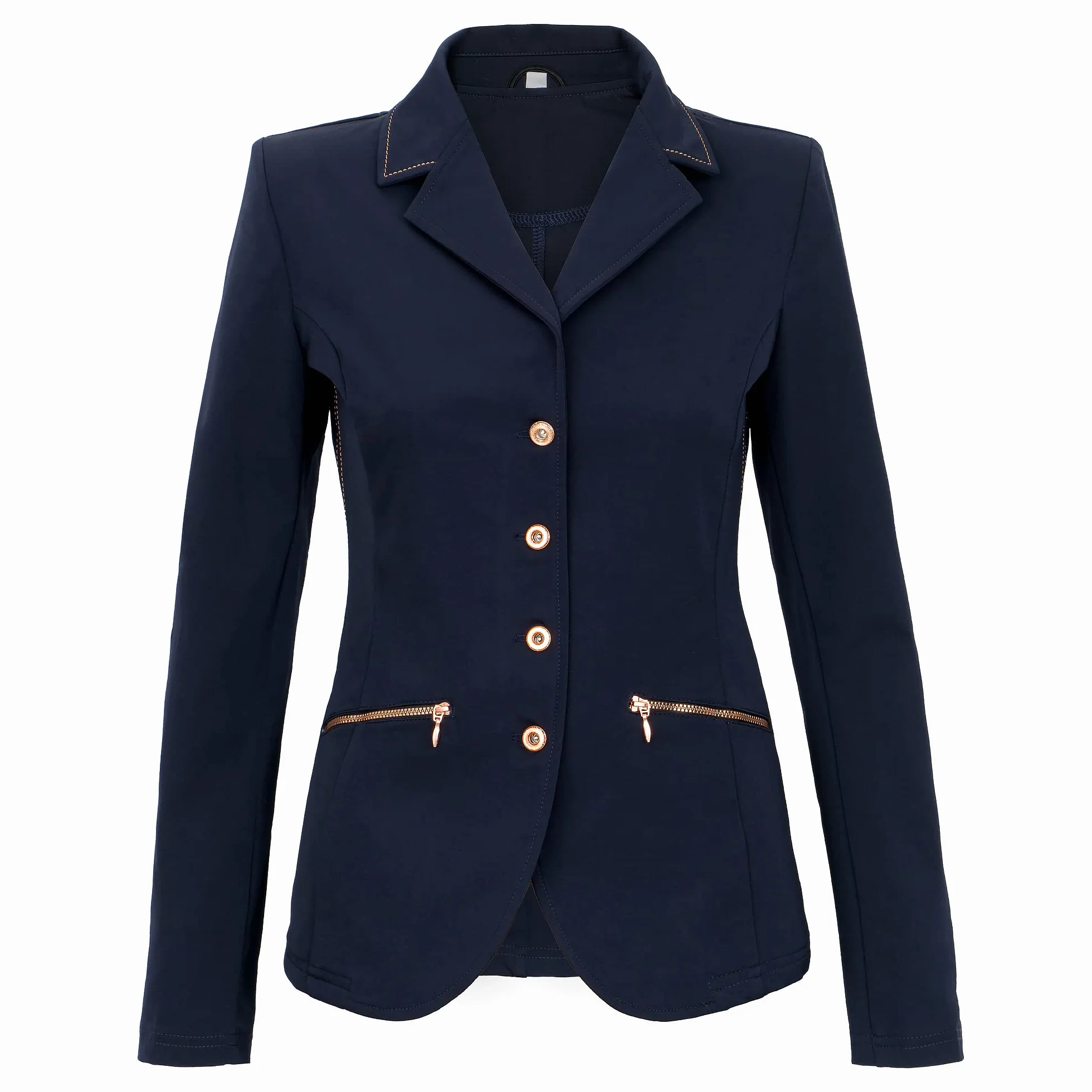 START Dressurfrack Damen Stretch – Jugend & Damen Turnierjackett mit rosegold‑Glitzer Knöpfen, Stretch, elastischem Material