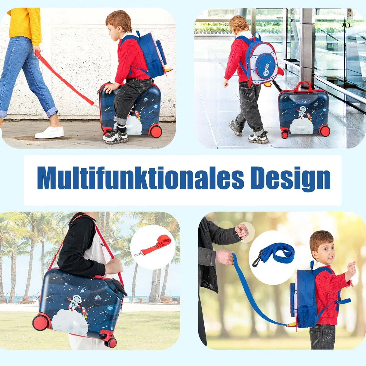 SOARS Kinderkoffer & Rucksack 18”+12”, Reisekoffer mit Rollen & Teleskopgriff, Trolley Kinder, Kindergepäck, Hartschalenkoffer, Kindertrolley für Jungen und Mädchen (Astronaut)