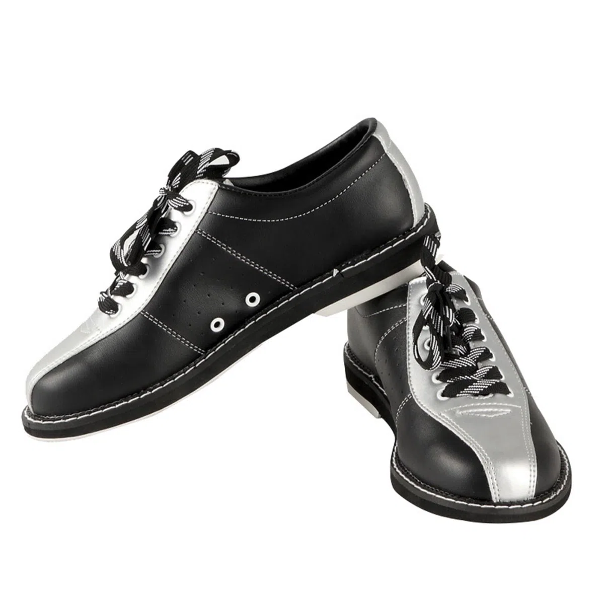DHAEY Bowlingschuhe for Damen, Leder, verschleißfest, atmungsaktiv, Bowling-Sneaker, rutschfest, bequem (Color : Black and Silver, Size : 39 EU)