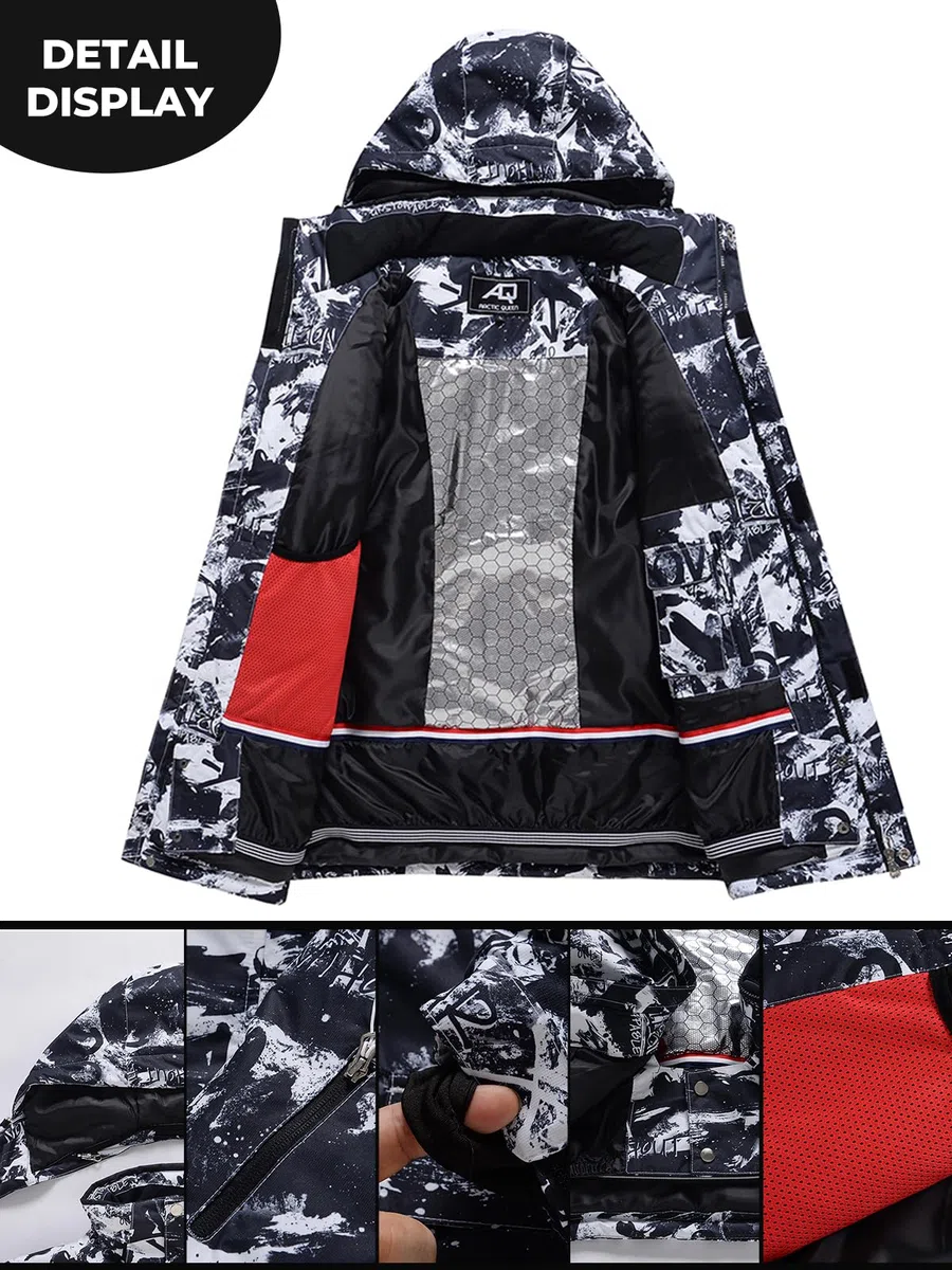 HOUZONIY Herren Skianzug Set Herren Schneeanzug Warmer Winddichter 2-Teiliger Schneeanzug(209+Weiß L)