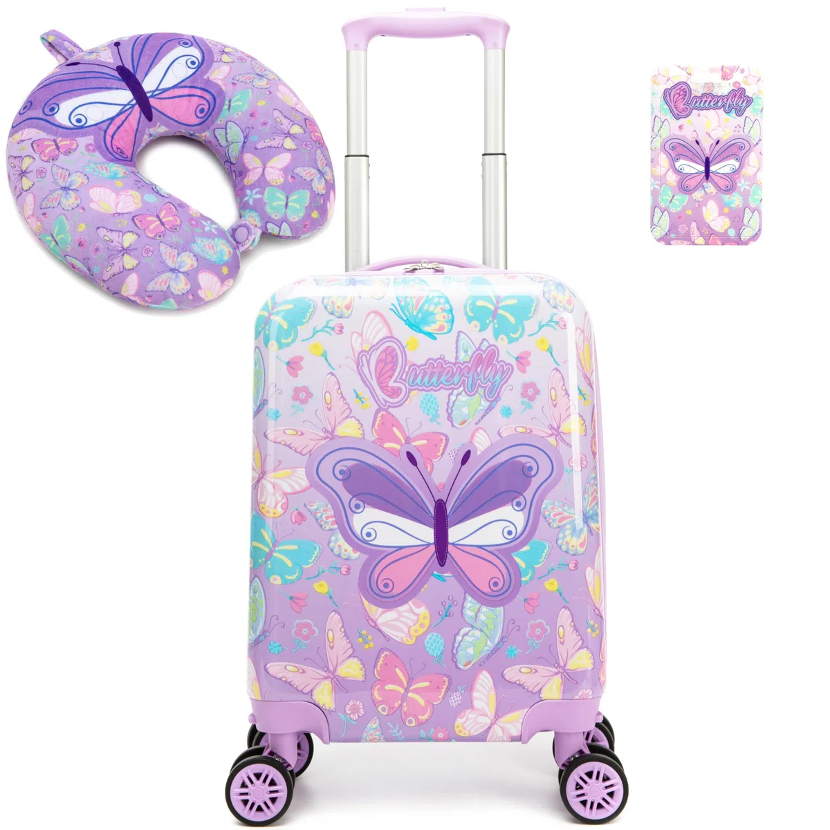 HTgroce 2tlg Kinderkoffer Set, Kinder Reisekoffer mit Nackenkissen & Kofferanhänger, Kinder Suitcases Koffer Trolley Hartschalenkoffer für Mädchen