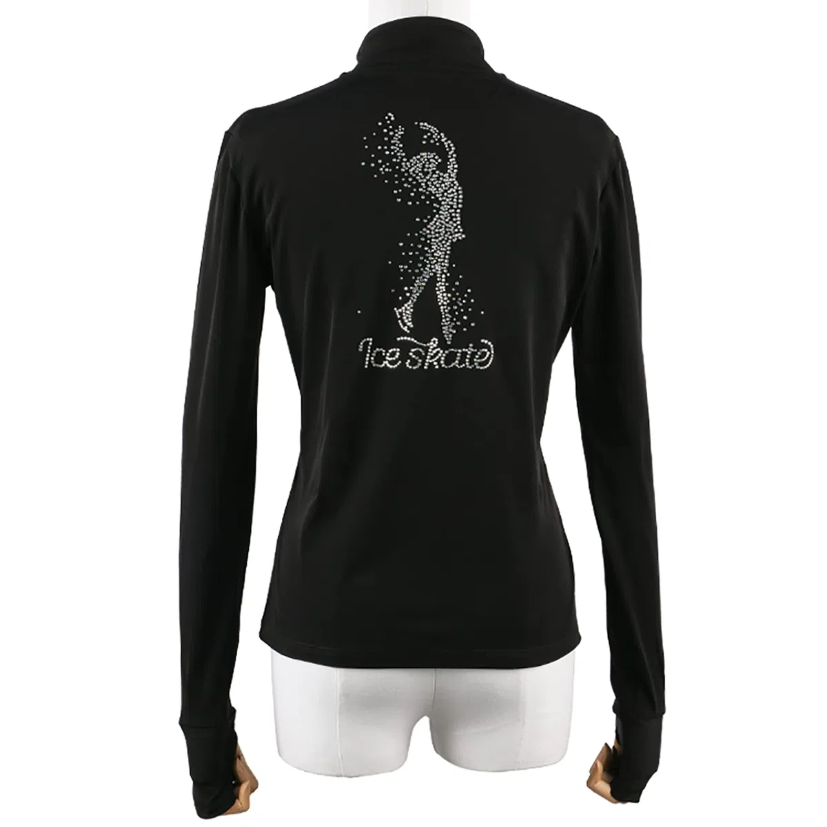 Eiskunstlauf Jacke Damen Mädchen Eislauf Trainings Tops mit Kristalldiamant(Size:l,Color:Jawohlchwarz-Dick)