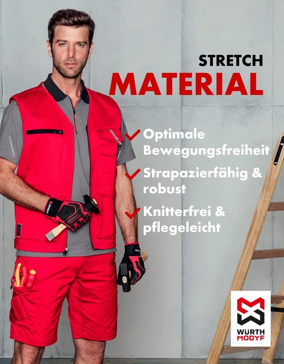 WÜRTH MODYF Arbeitsweste Stretch X – professionelle Arbeitsweste für Herren in den Größen XS - 6XL – Arbeitskleidung für Handwerk & Industrie