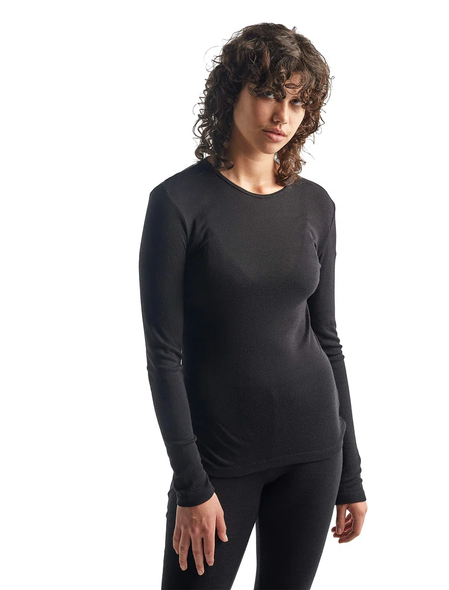Icebreaker 100% Merinowolle Damen Base Layer - Everyday Langärmeliges Crewe - 175 Ultralight Fabric - Langarmshirt - Longsleeve - Merino Shirt - Unterwäsche - Unterhemden