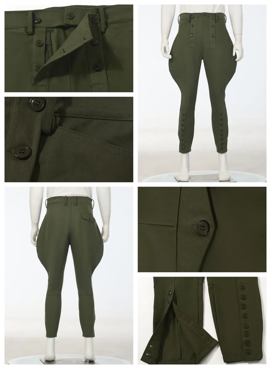 Historic WWII-Style US Officer Cotton Breeches - Military Reproduction Khaki Reithose mit Knopf-Beinverschluss