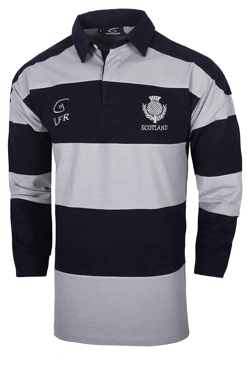 Scotland Crest Long Sleeved Striped Rugby Polo Shirt