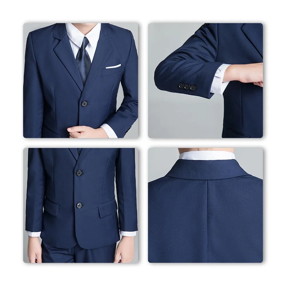 JPF Boys Formal Suits Slim Fit 5 Piece Kids Suit Jacket Pants Set with Dress Shirt and Tie for Wedding Prom