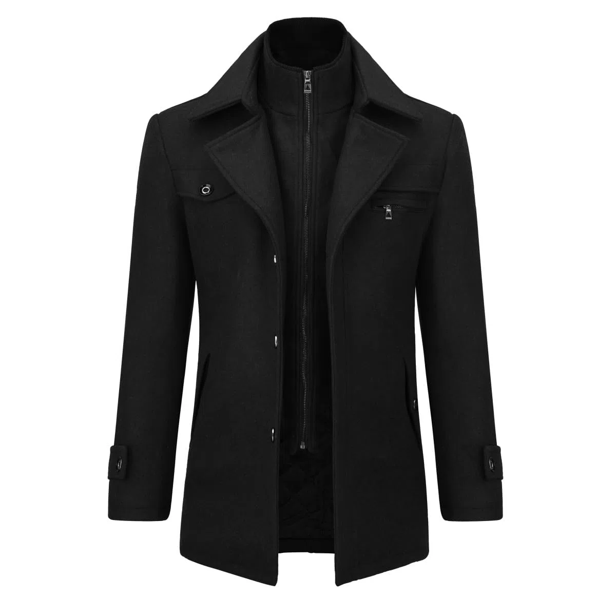 Allthemen Herren Wintermantel Wolle Kurzmantel Stehkragen Wollmantel Mittellang Mantel Winter Winterjacke Business Peacoat Slim Fit Casual