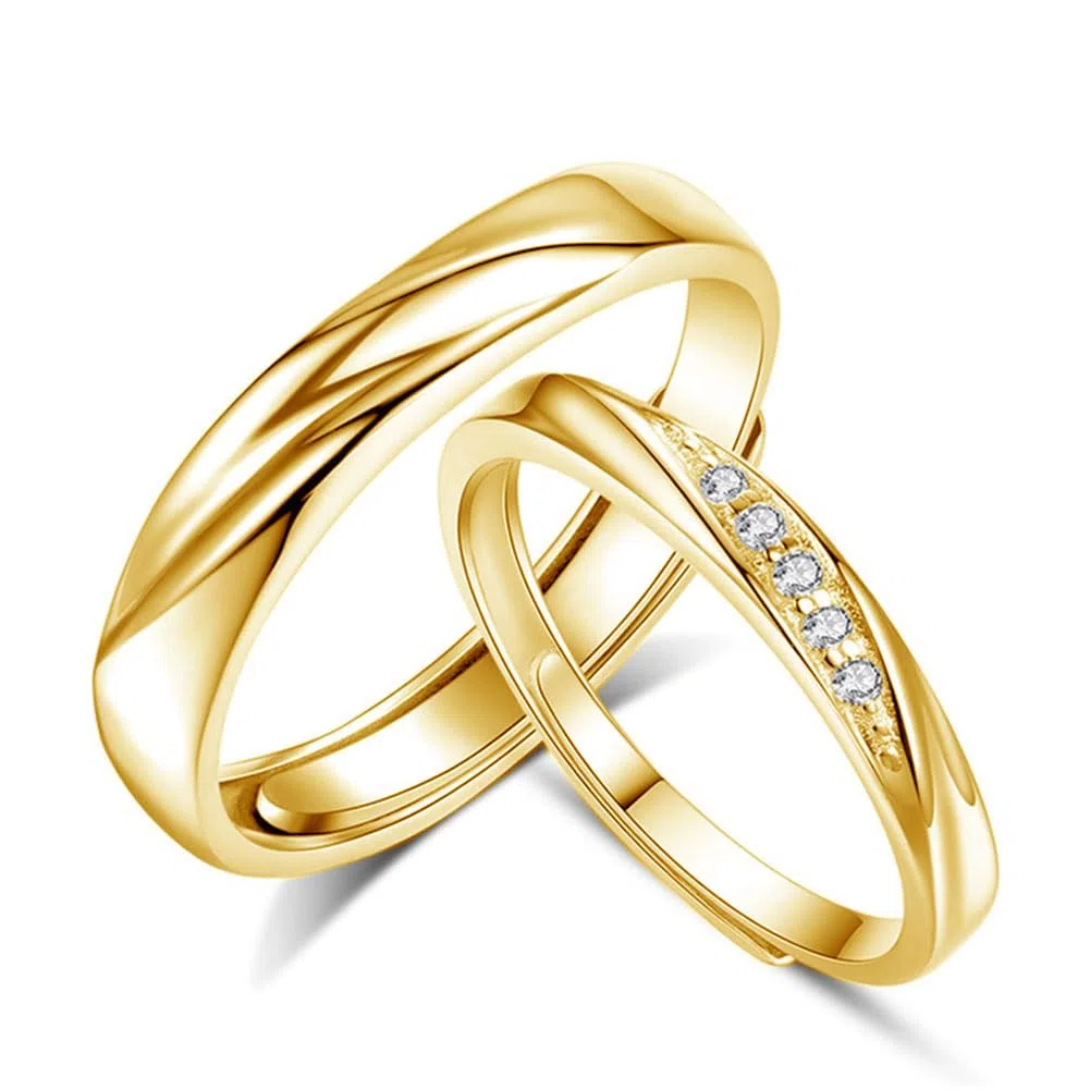 Damen & Herren Trauringe Paare Ringe, 925 Sterling Silber Offen Verstellbar Partnerringe Verlobungsring Hochzeitsring Band Ring mit Weiß Zirkonia, Geschenk für Ehefrau Mann Freundin Freund
