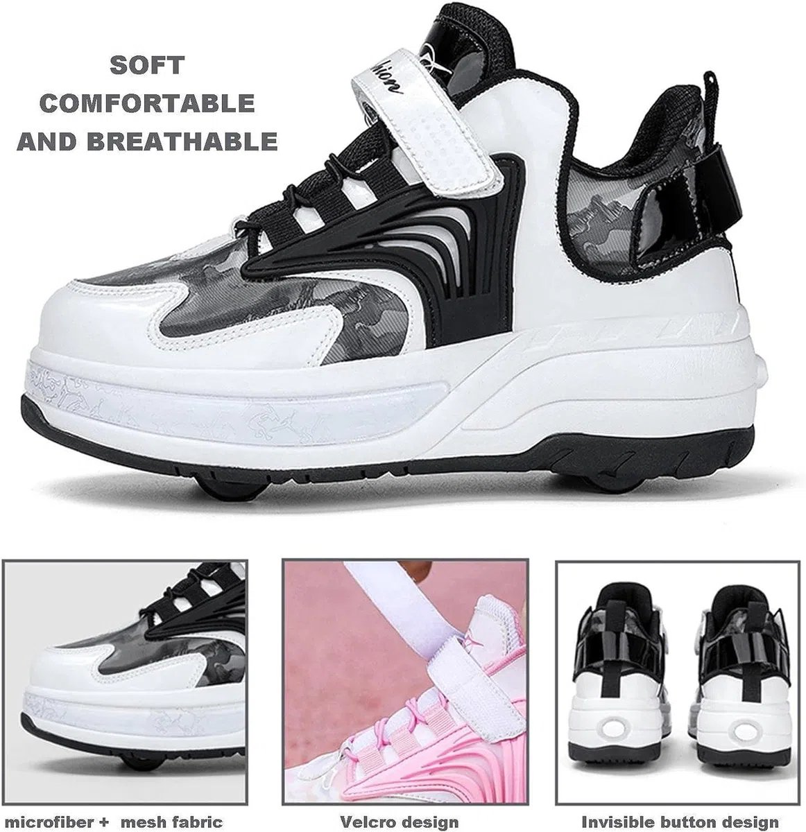 Generisch Schuhe Mit Rollen 2-in-1-Rollschuhe, Schuhe Mit Versteckten Rollen, Skateboard-Schuhe, Turnschuhe, 4-Rad-Rollschuhe, Laufschuhe, Verstecktes Hinterrad