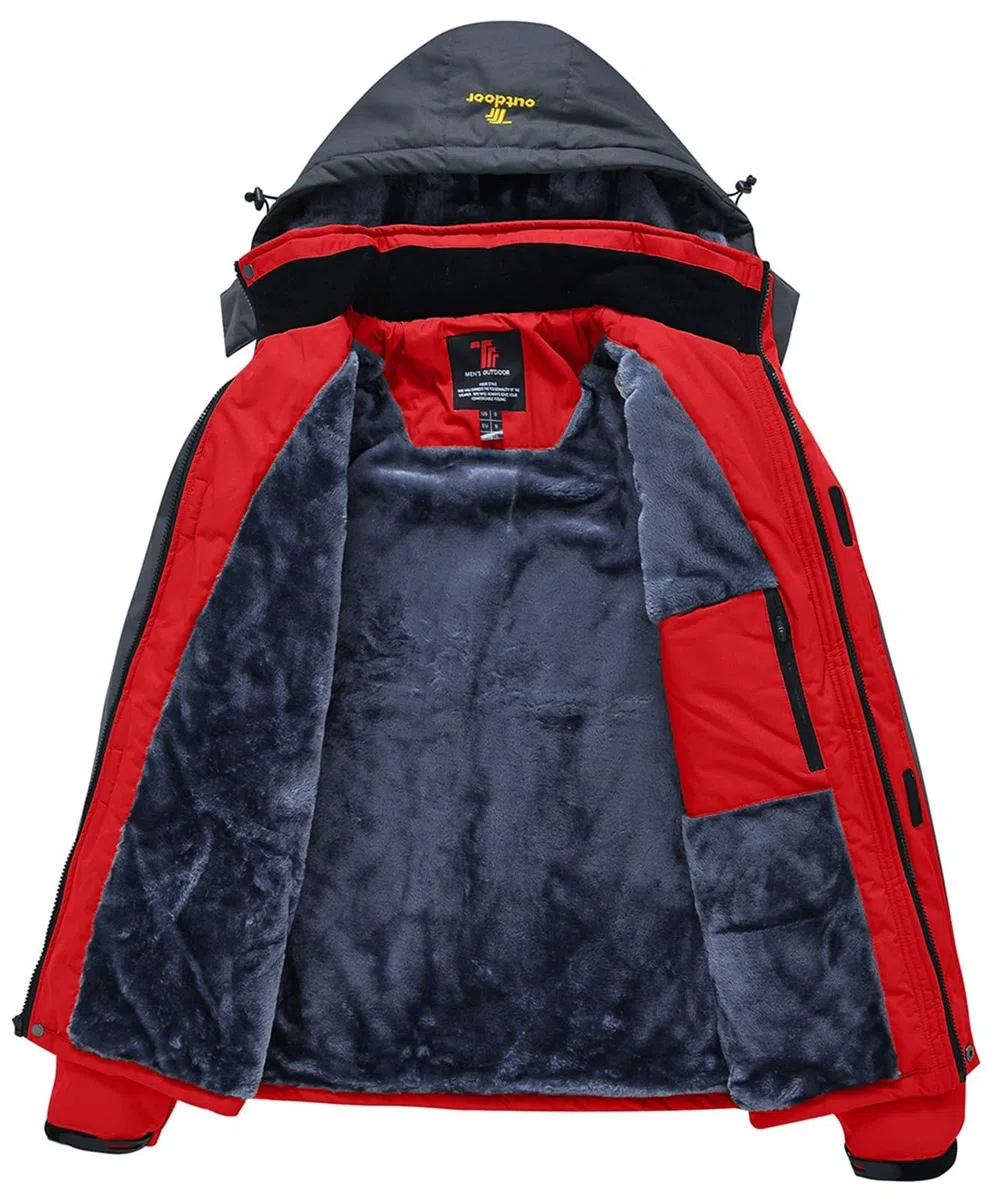 Rdruko Skijacke Herren Warme Winterjacke Gefüttert Verdickt Softshelljacke Wasserdicht Snowboardjacke Atmungsaktiv Funktionsjacke mit Abtrennbarer Kapuze