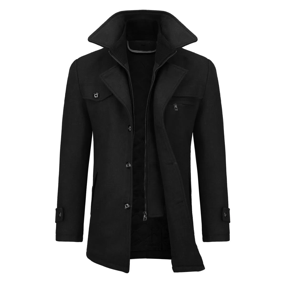Allthemen Herren Wintermantel Wolle Kurzmantel Stehkragen Wollmantel Mittellang Mantel Winter Winterjacke Business Peacoat Slim Fit Casual