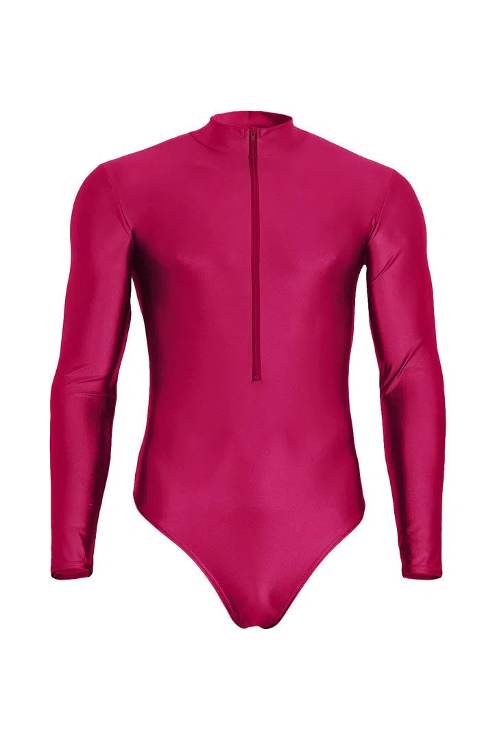 Herren Stringbody mit Kragen Front-RV und Druckverschluss im Schritt lange Ärmel 80% Polyamid 20% Elasthan, glänzend, stretch