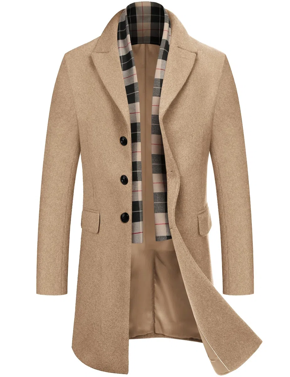 COOFANDY Herren Mantel Wintermantel Slim Fit Business Winterjacke Warmer Trenchcoat Jacken Herrenmantel mit Abnehmbaren Karierten Schals