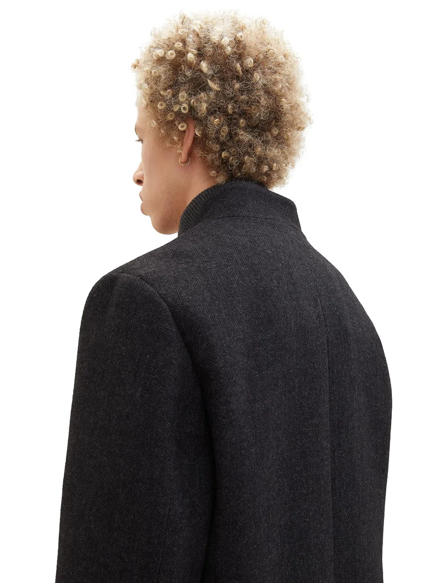 TOM TAILOR Denim Herren 3-Knopf Wollmantel mit Stehkragen