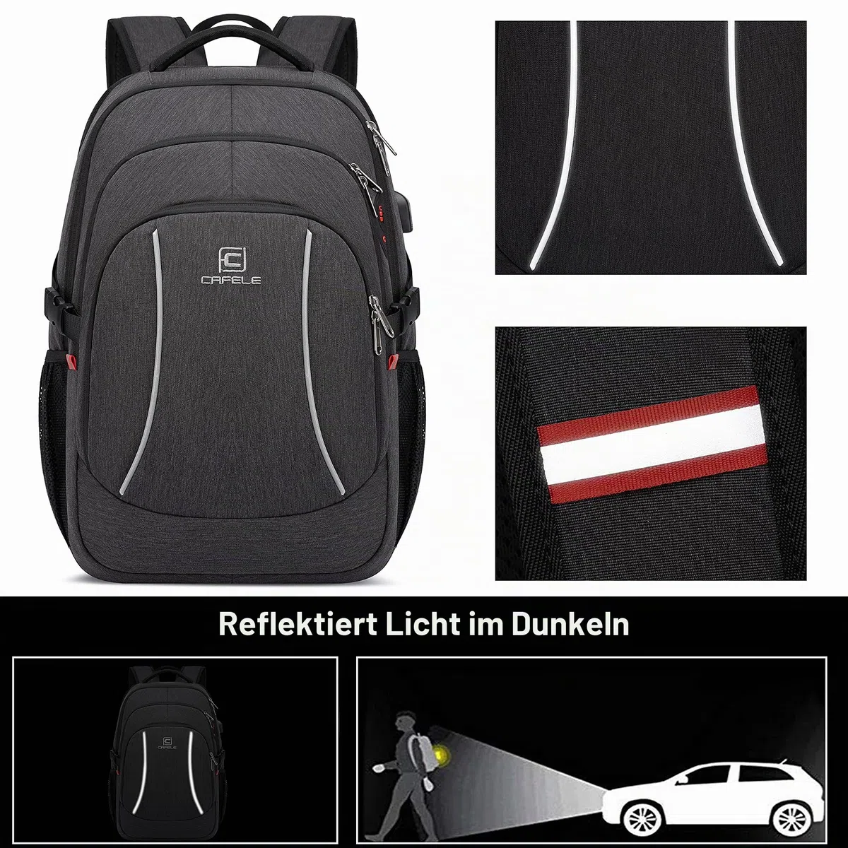 Cafele Rucksack, 17,3-Zoll Reise Laptop Rucksack, RFID Anti-Diebstahl Tasche Universitätsrucksack, wasserdichter Schulrucksack, geeignet für junge Männer und Frauen, grau