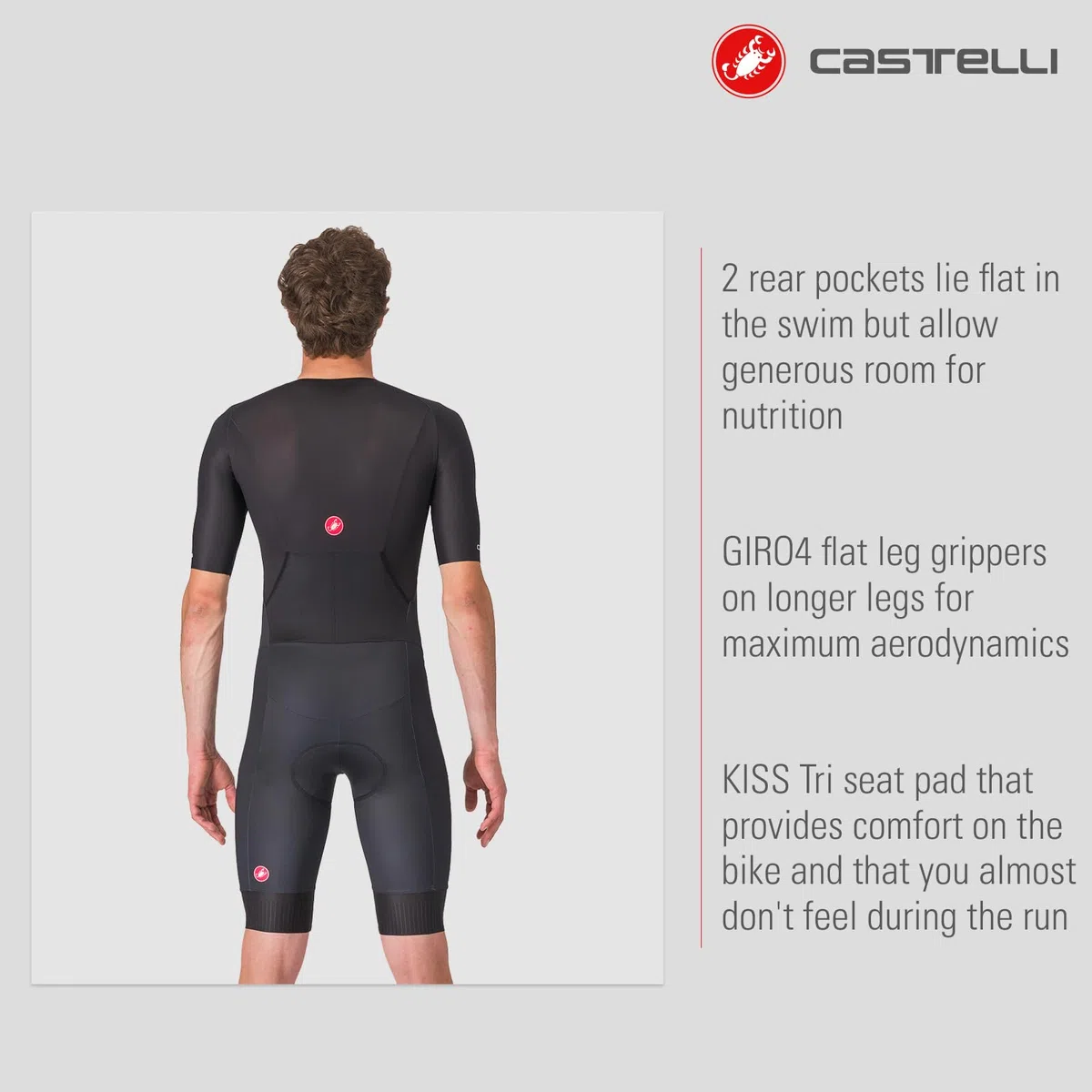 CASTELLI Core Tri-Anzug für Herren, kurzärmelig, Radfahren, Rennen, Schwimmen, Radfahren, Laufen, aerodynamischer Triathlon-Anzug mit Taschen