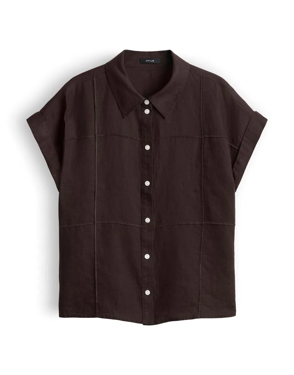 OPUS Damen Kurzarmbluse | Leinenbluse mit dreidimensionalen Karo Regular Fit