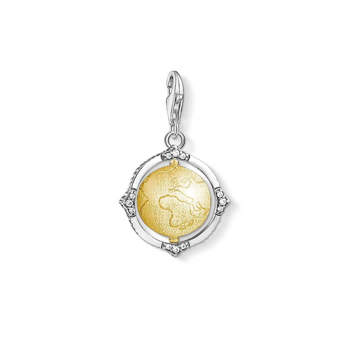 THOMAS SABO Charm-Anhänger Vintage Weltkugel 925er Sterlingsilber, Geschwärzt; 750er Gelbgold Vergoldung