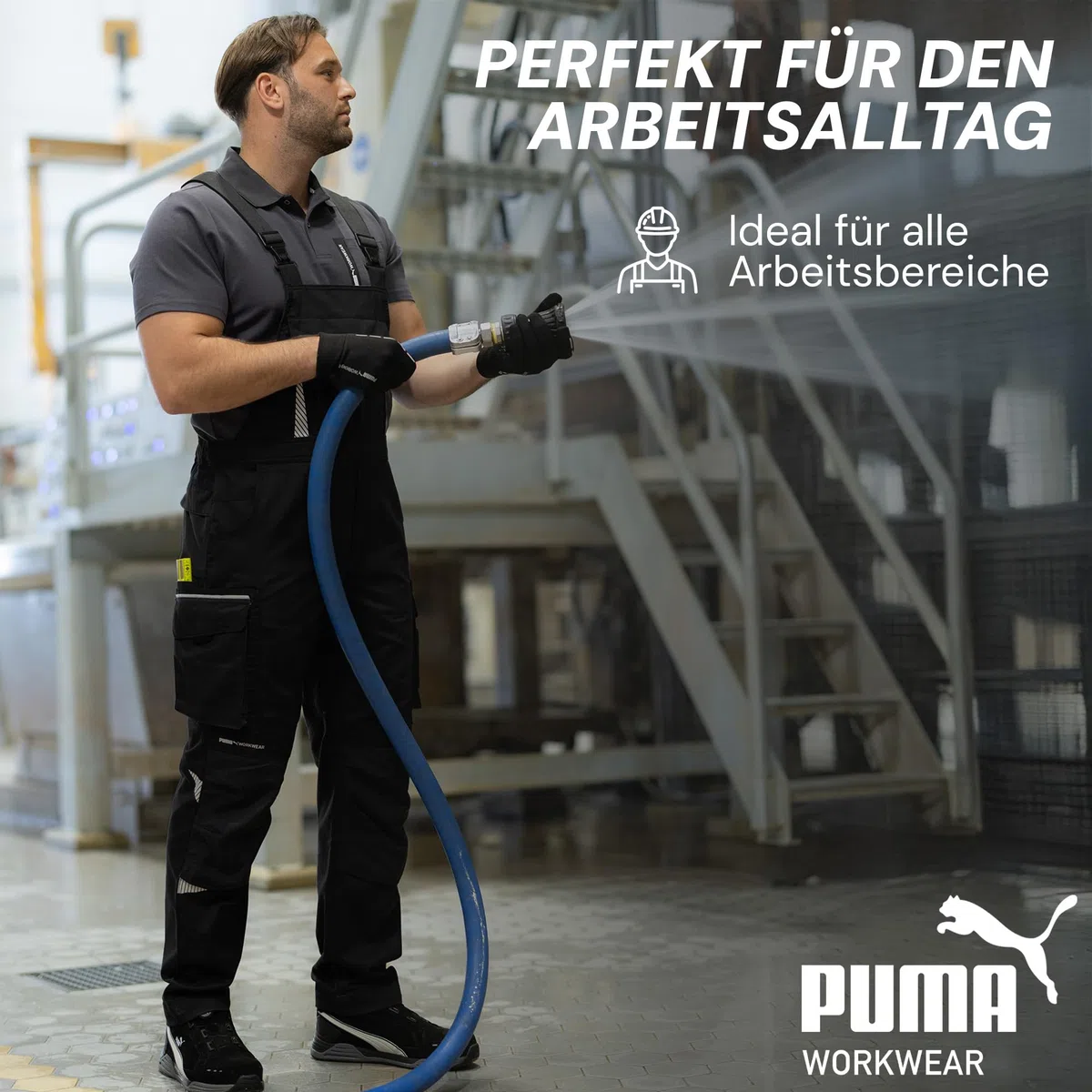 PUMA Workwear Latzhose Herren mit Multifunktionstaschen - Arbeitshose mit verstärktem Nylon Gewebe - Berufsbekleidung für Mechaniker, Handwerker, Elektriker und viele mehr