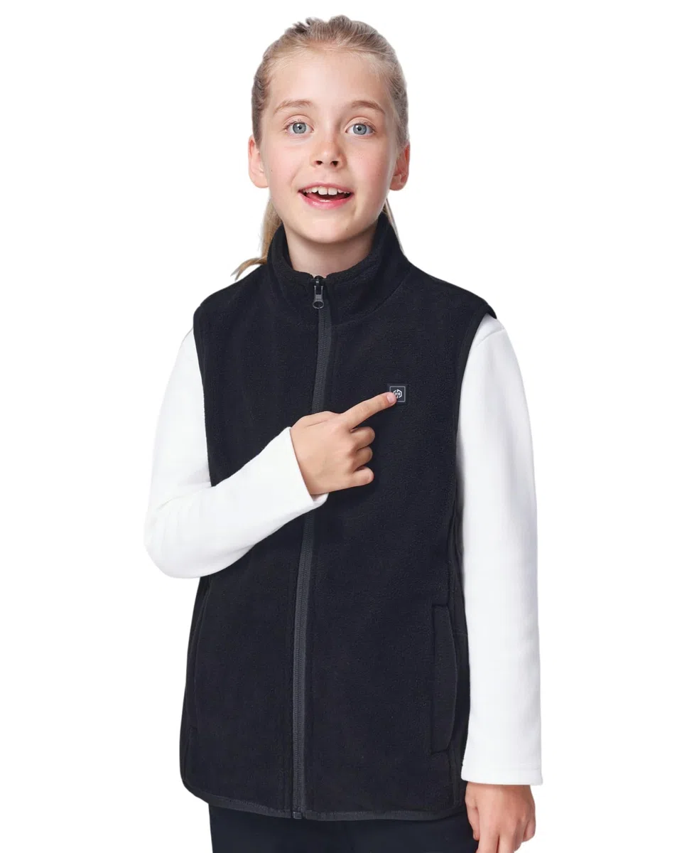 Unisex Fleece Heizweste Kinder mit powerbank 12000 mAh 7.4 V, Beheizbare Weste Jungen und Mädchen mit 5 Heizzone, Heizweste Kinder für Winter Outdoor-Oberteil Leichte - L